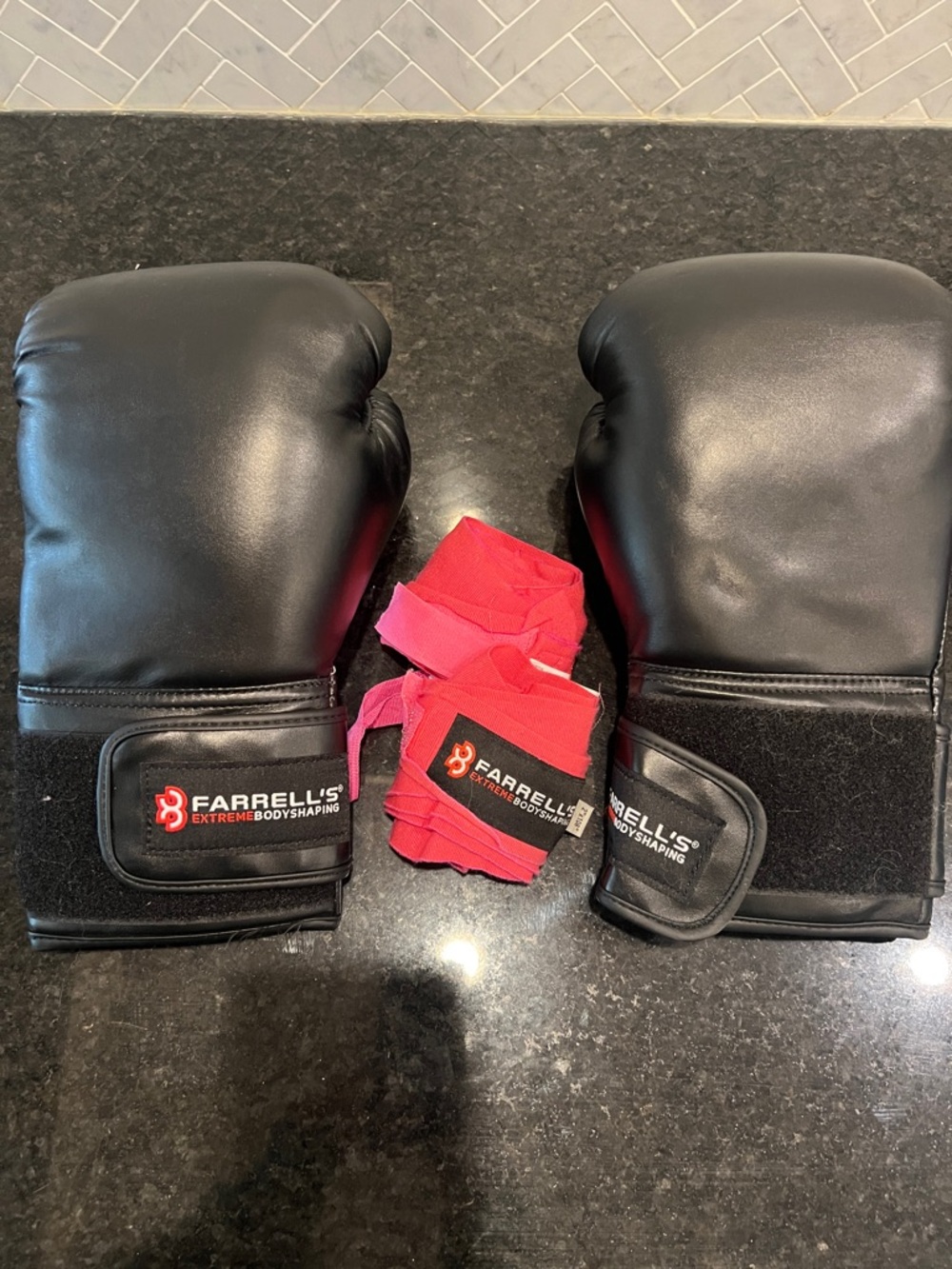 Farrell's Black Boxing Gloves with Ppnk Hand Wraps